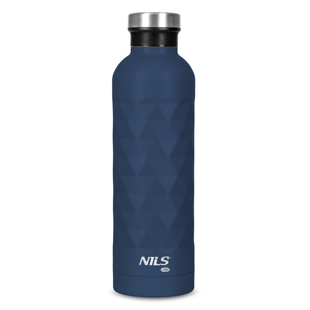 NILS CAMP Trinkflasche 750 ml Edelstahl blau isoliert für Outdoor Reisen Sport