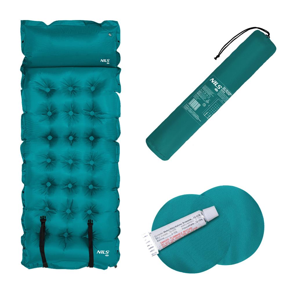 NILS CAMP selbstaufblasende Campingmatte 188 cm meerblau mit Kissen Isomatte Outdoor