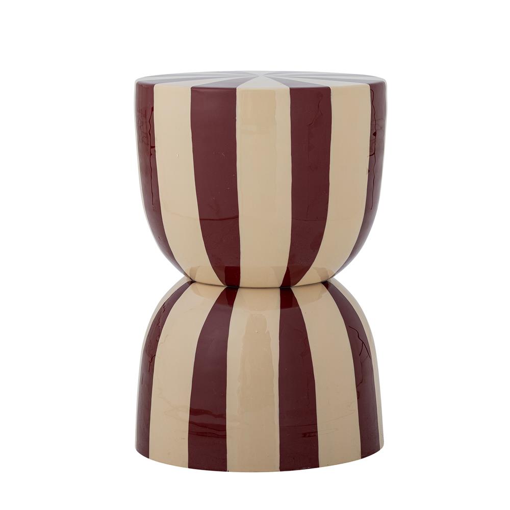 Bloomingville Vrea Beistelltisch beige/dunkelrot gestreift - handbemalter Metalltisch für Wohnzimmer & Dekoration