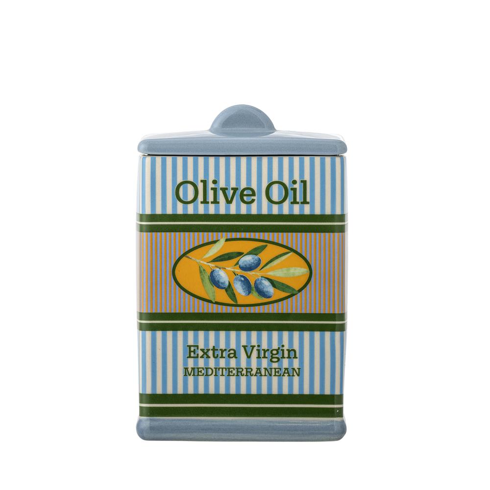 Bloomingville Stefano Gefäß mit Deckel 1000 ml bunt - Steingut Vorratsdose Vintage Oliven Design Küche