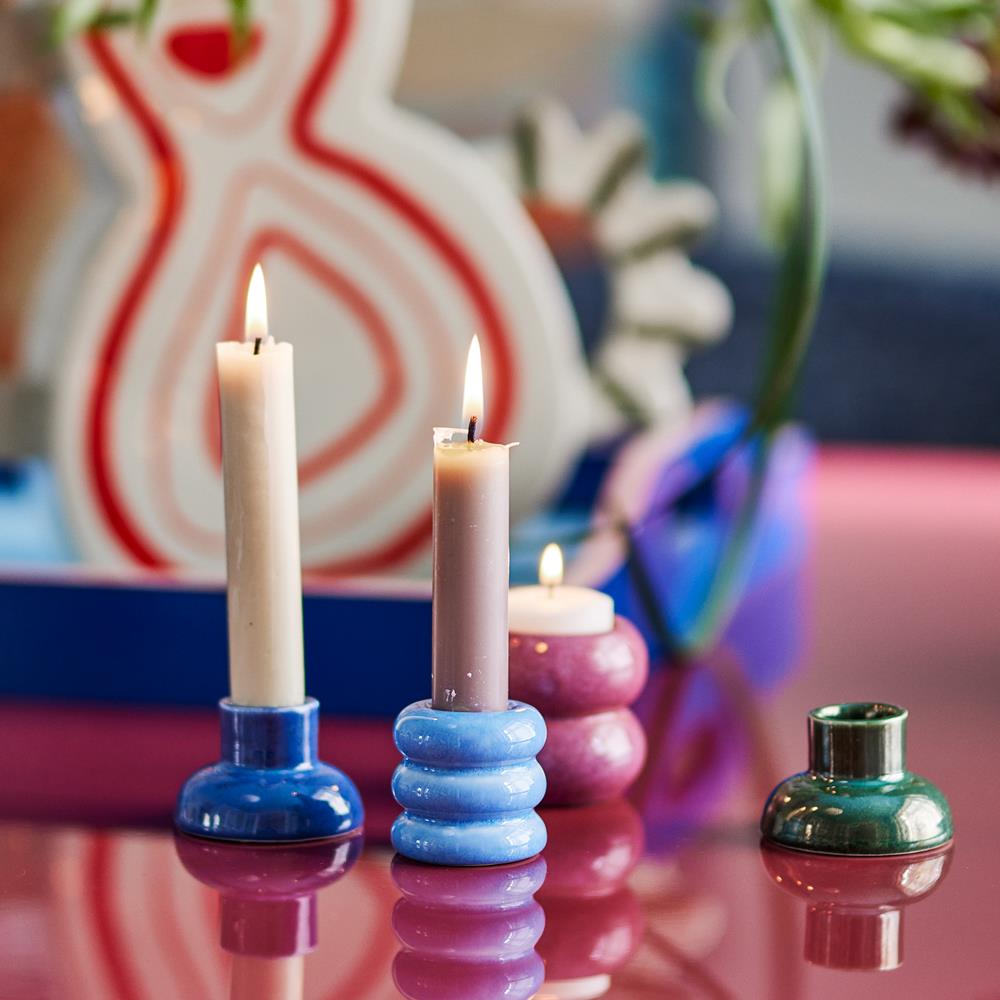 Bloomingville Tana Kerzenhalter 2er Set bunt - Steingut Kerzenständer stapelbar für Tisch & Deko