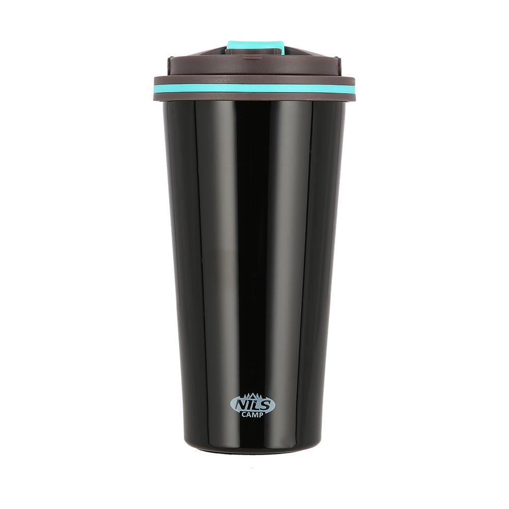 NILS Thermobecher 500 ml Edelstahl schwarz rutschfest mit Griff für Outdoor Alltag