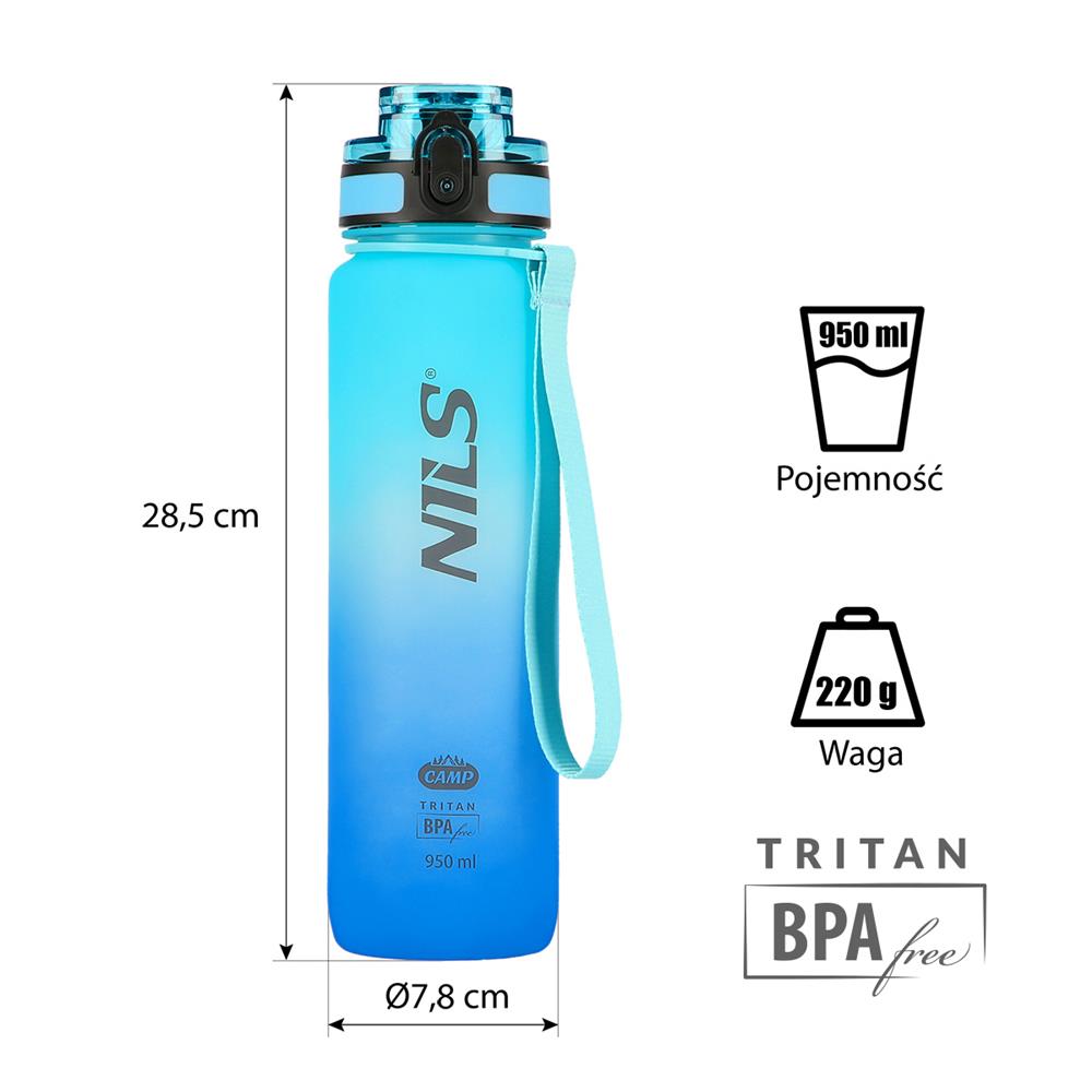 NILS CAMP Trinkflasche Tritan 950 ml blau mit Fruchteinsatz für Sport Outdoor