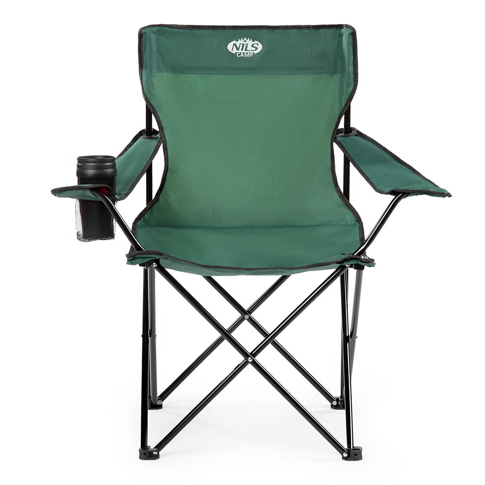 NILS CAMP Campingstuhl Grün - klappbarer Klappstuhl mit Becherhalter für Camping & Garten
