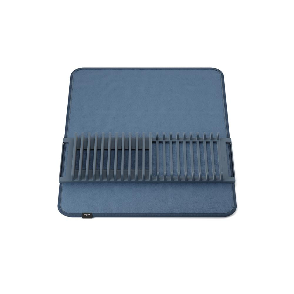 Umbra Udry Geschirr Abtropfgestell und Mikrofaser Abtropfmatte, Faltbar, Platzsparend, 61 x 45 cm, in Schieferblau