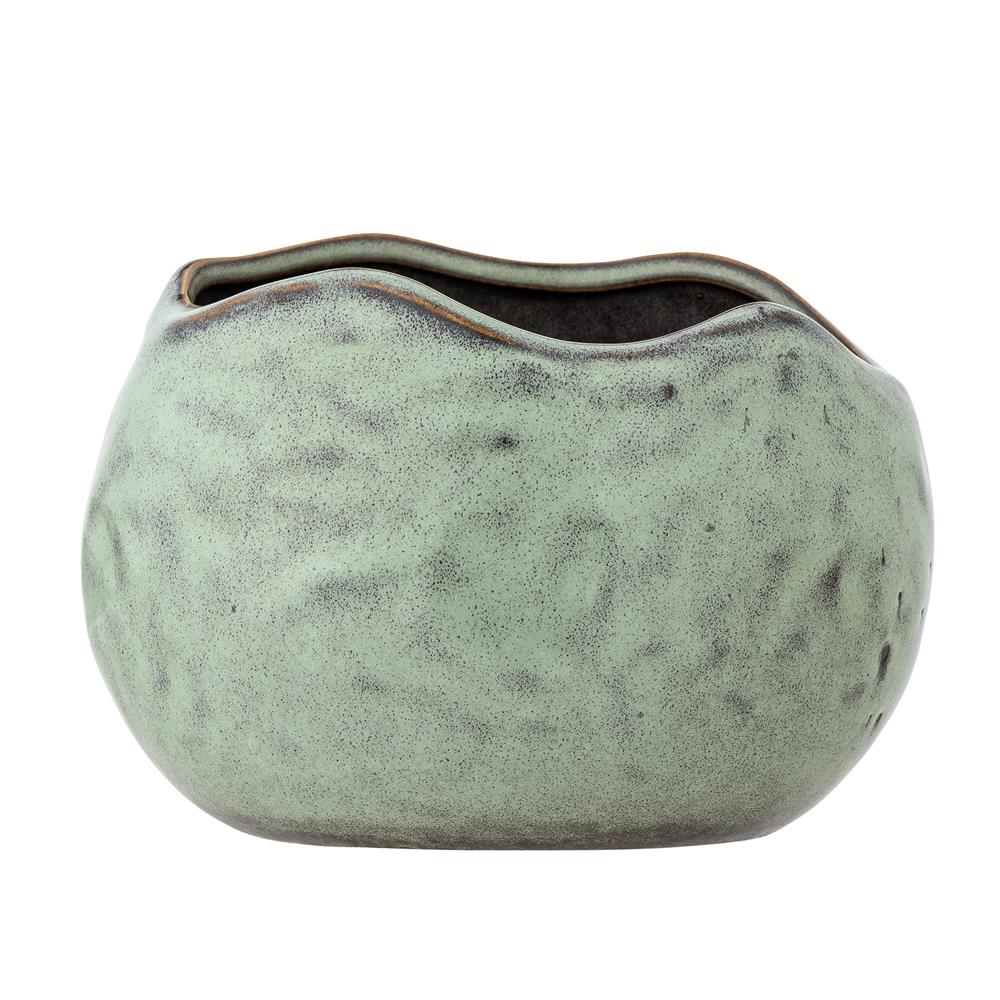 Bloomingville Pennie Blumentopf Grün Steingut L16,5xH11xW13 cm – glänzender Pflanztopf