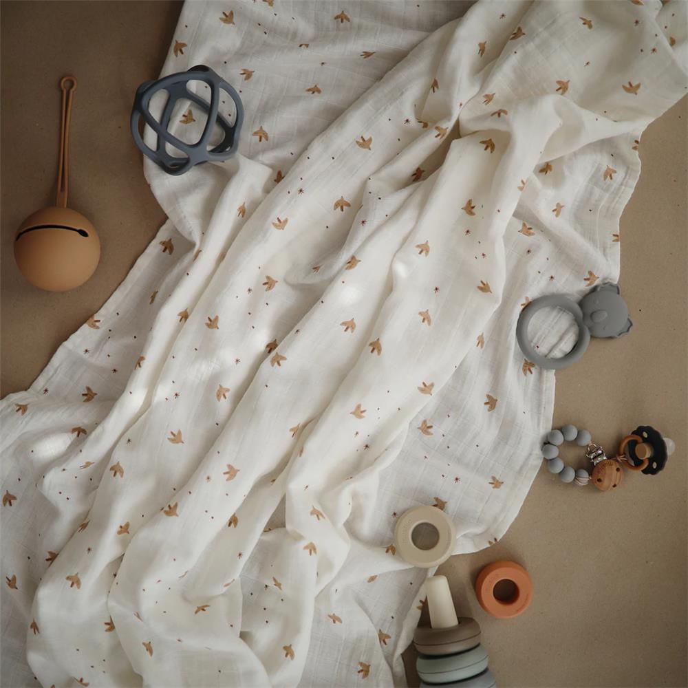Mushie Musselin-Baby-Wickeldecke, Sparrow, Pucktuch aus 100% Bio-Baumwolle