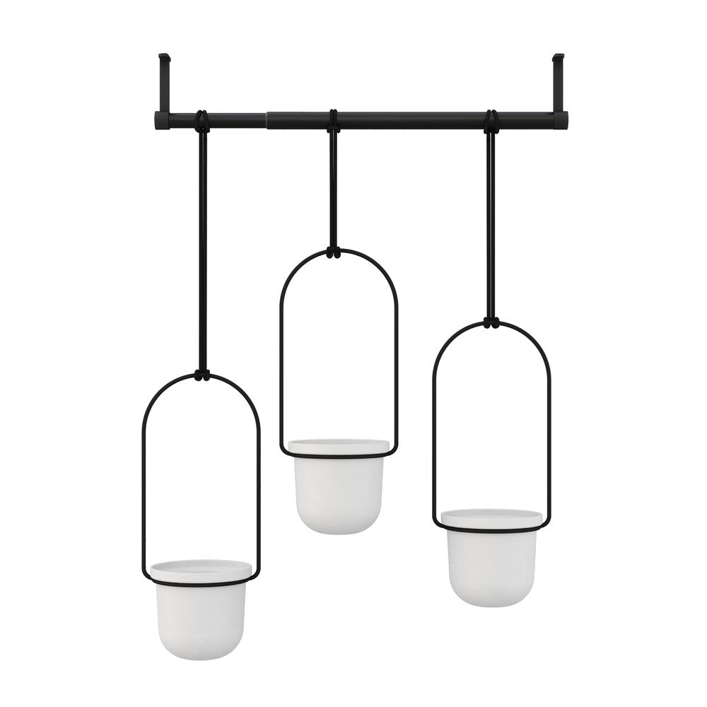 Umbra Triflora Vase Hängeblumentopf Wandvase Blumenampel für Wand und Decke 3er Set Weiß/Schwarz