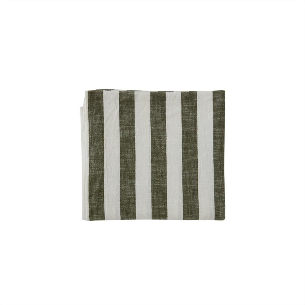 OYOY Tischdecke Bio-Baumwolle 260 x 140 cm Streifen Weiß Olive
