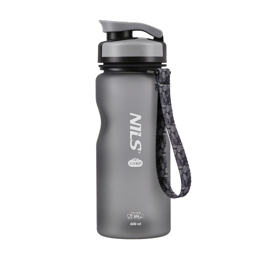 NILS CAMP Trinkflasche Tritan 600 ml schwarz für Camping Outdoor Sport Reisen
