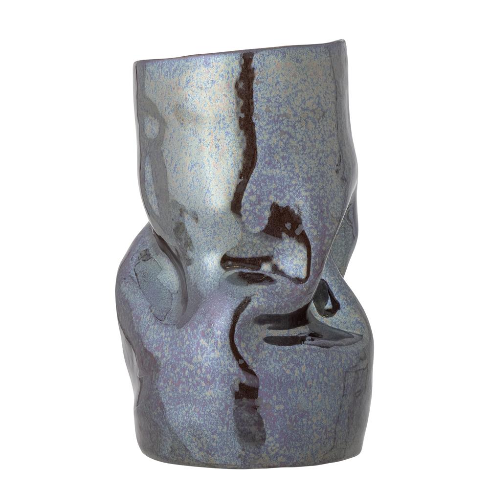 Bloomingville Apio Vase schwarz D14 cm aus Steingut – dekorative Vase für Wohnzimmer & Tischdeko
