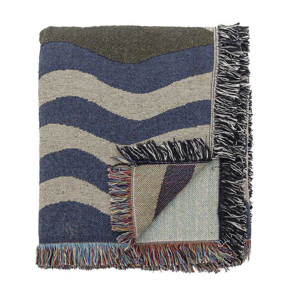 Bloomingville Vinay Decke 160x130 cm bunt - Plaid aus recycelter Baumwolle mit Wellenmuster für Sofa