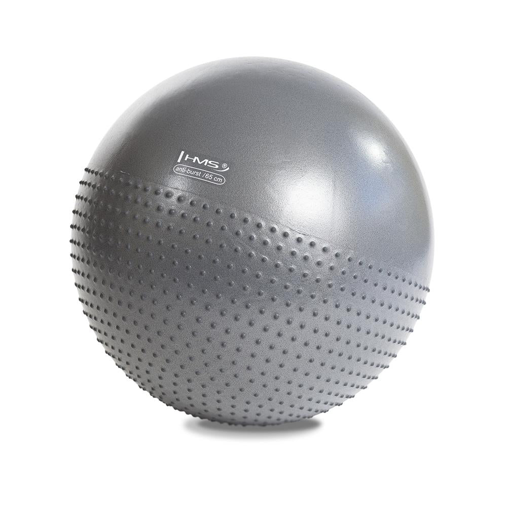 Gymnastikball 65 cm Grau mit Massage-Noppen und Luftpumpe | HMS YB03N