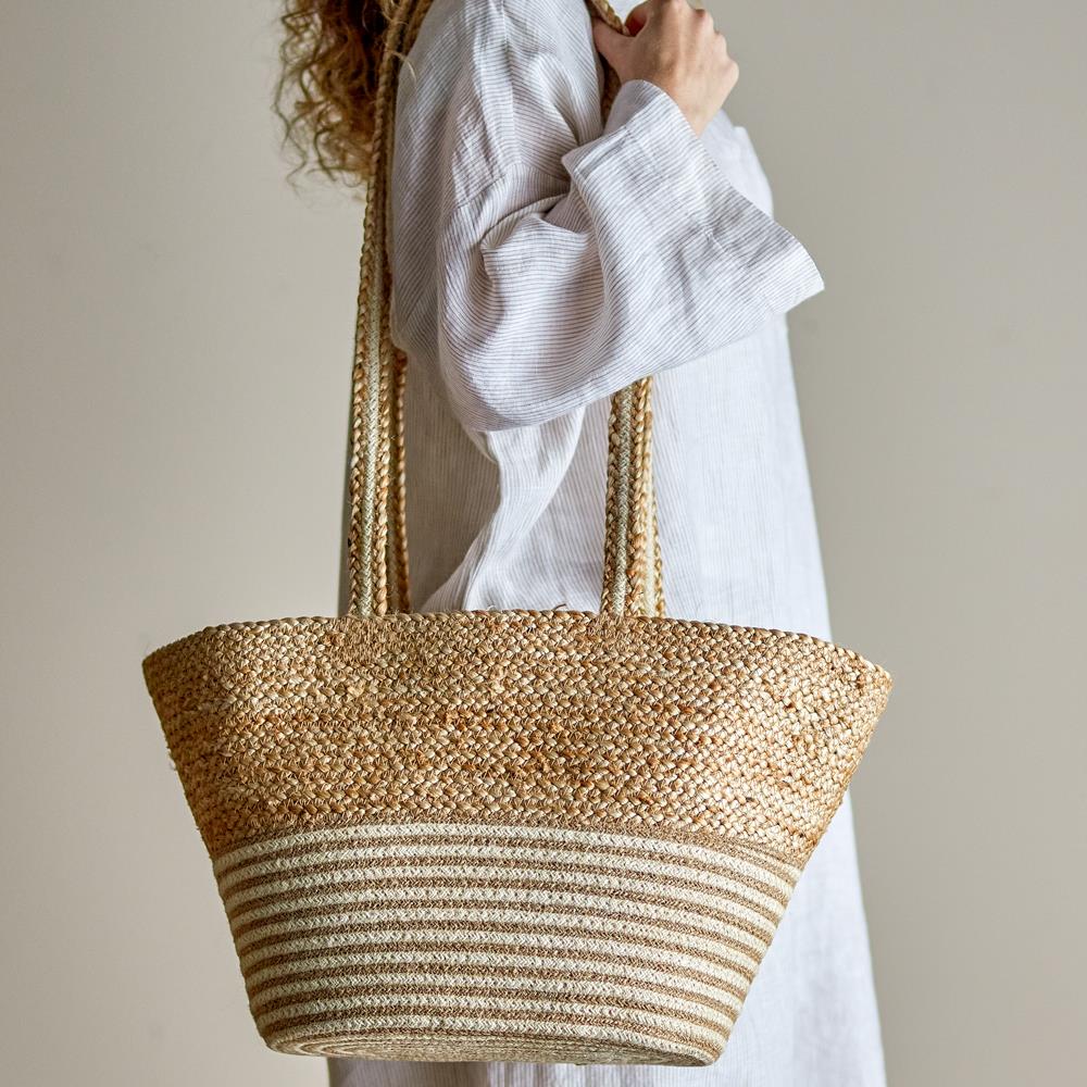 Bloomingville Simona Einkaufstasche aus Jute in Natur – nachhaltige Tragetasche für Einkauf & Strand