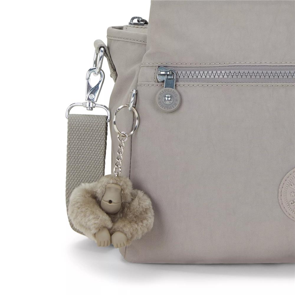 Kipling ELYSIA, mittelgroße Schultertasche, Grey Gris (grau), Umhängetasche mit vielen Fächern
