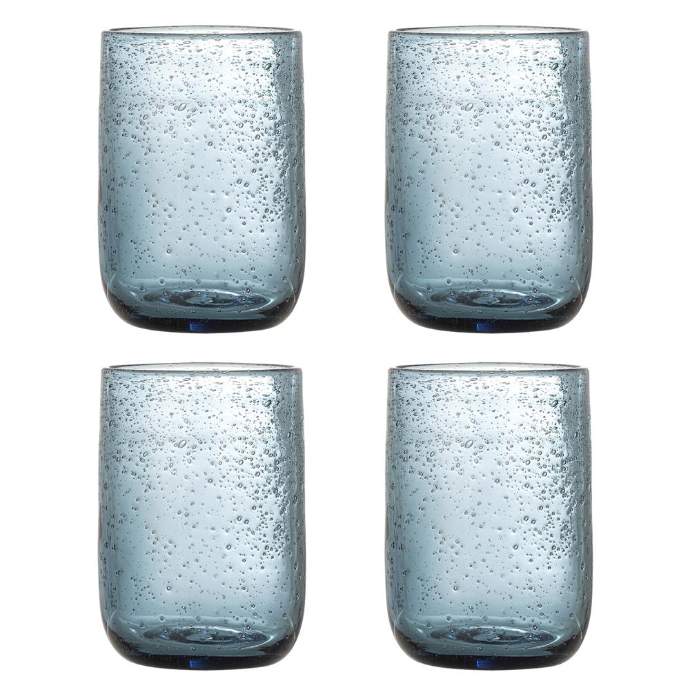 Bloomingville Tabby Trinkglas blau 330 ml aus Glas – mundgeblasenes 4er Set für Küche & Tischdeko