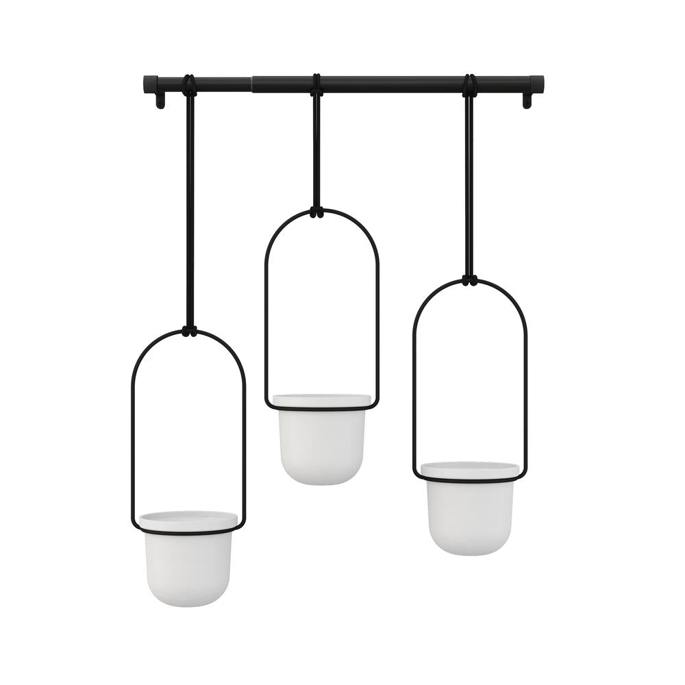 Umbra Triflora Vase Hängeblumentopf Wandvase Blumenampel für Wand und Decke 3er Set Weiß/Schwarz