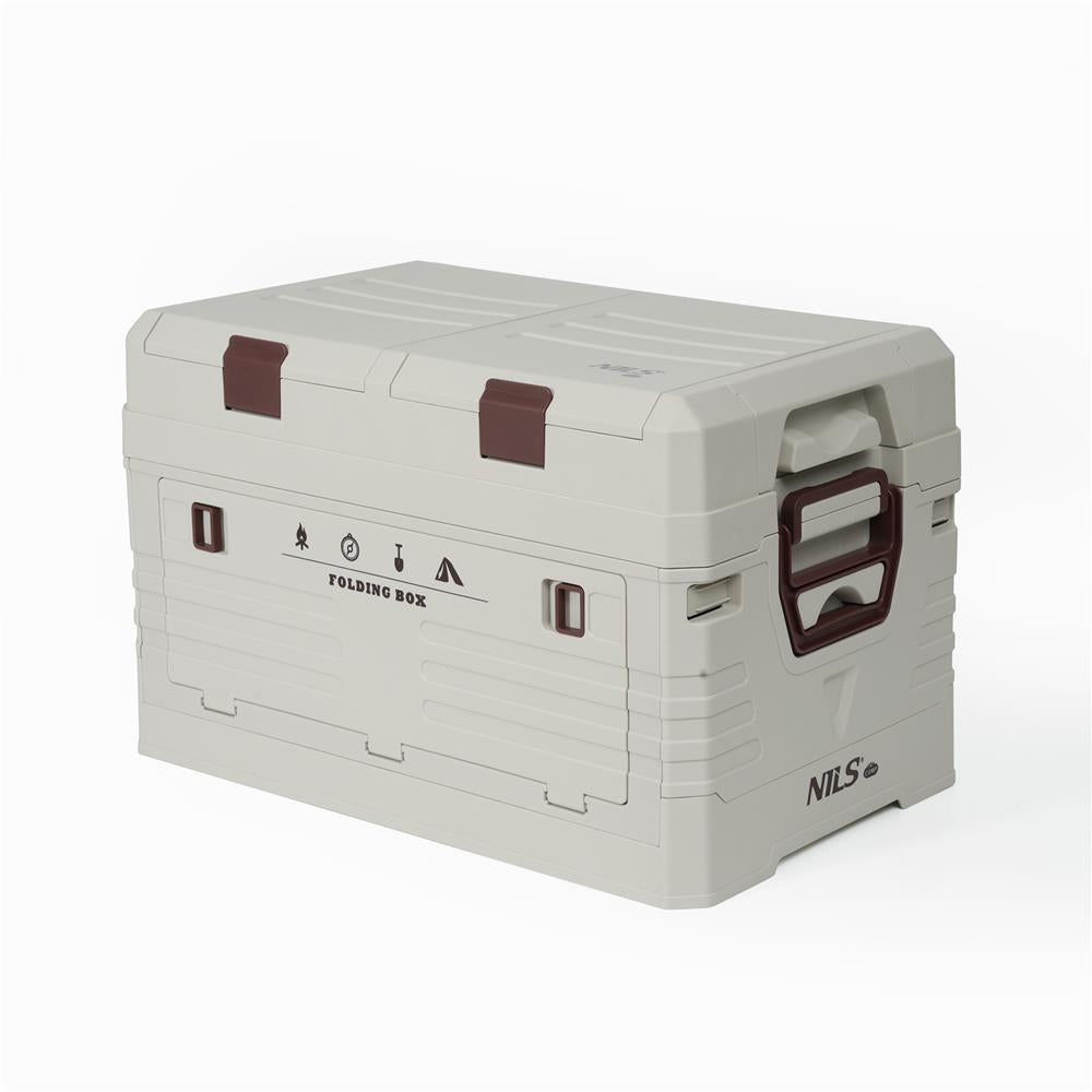 NILS CAMP faltbare Reisebox 42L in Beige - stapelbare Campingbox mit Organizerfächern