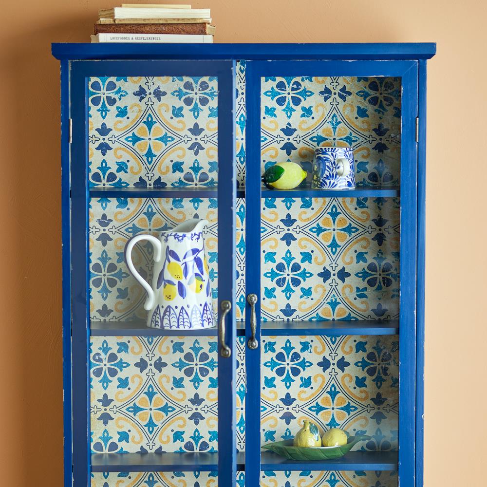 Bloomingville Hazem Kabinett blau aus Tannenholz – mediterraner Wandschrank für Wohnzimmer & Küche