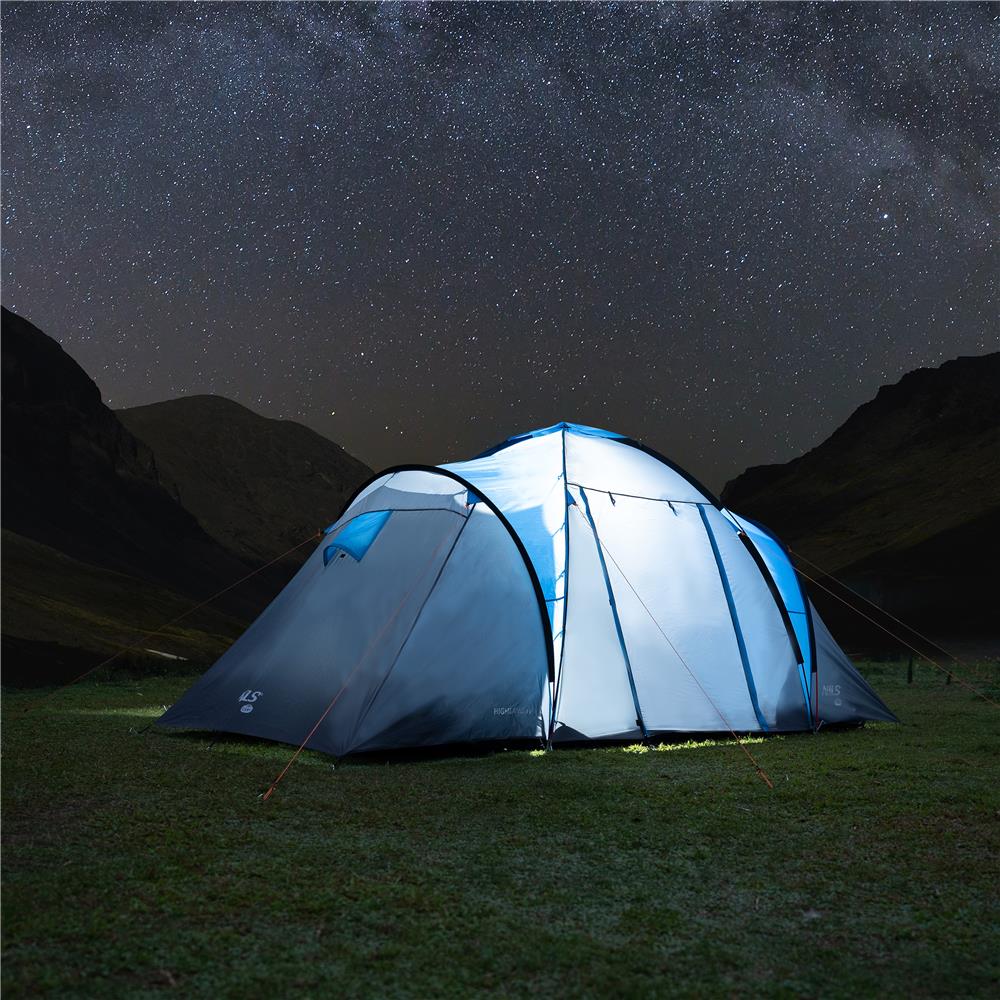 NILS CAMP Highland IV Zelt für 4 Personen Grau-Blau - großes Familienzelt mit Vorraum für Camping & Outdoor