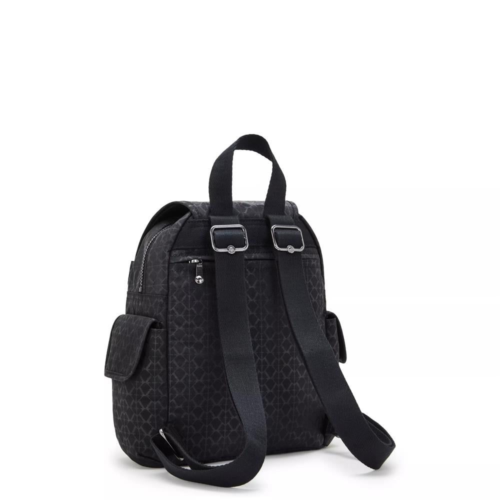 Kipling CITY PACK MINI, kleiner Rucksack, Signature Emb (schwarz), Freizeitrucksack mit Kordelzug