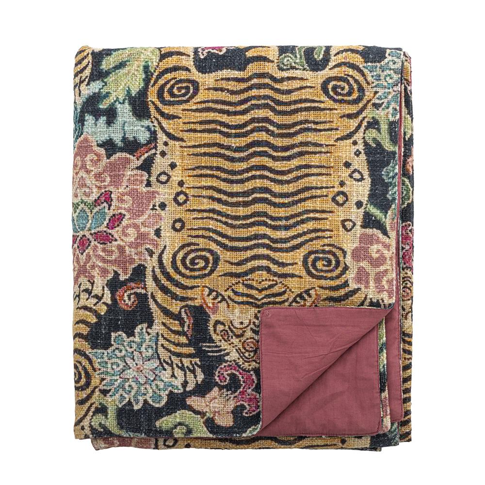 Bloomingville Lester Decke 152x127 cm bunt - Baumwolldecke mit Tigermotiv für Sofa & Wohnbereich