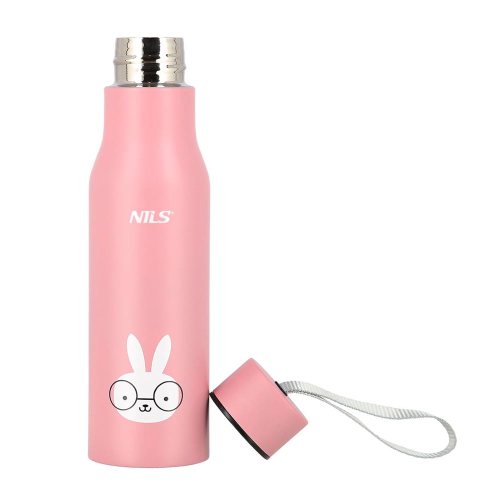 NILS NILS Thermobecher 500 ml Edelstahl rosa Kanninchen auslaufsicher mit Trageschlaufe
