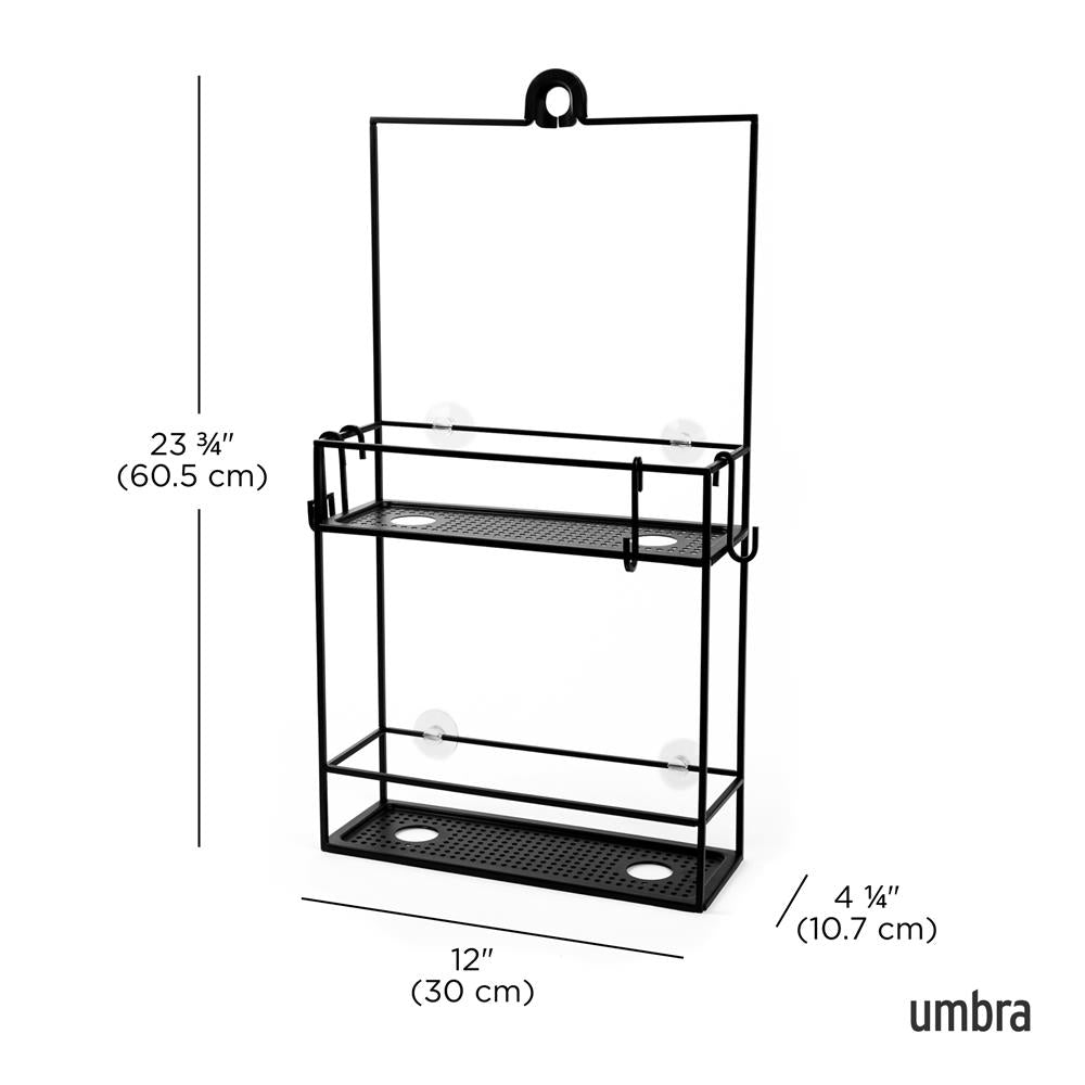 Umbra Cubiko Duschregal, Duschablage, Dusch Caddy mit 2 Ablagefächern aus Metall in Schwarz