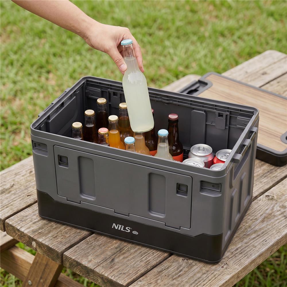 NILS CAMP Transportbox 38L Grau - klappbare Campingbox mit Tischfunktion für Outdoor & Auto