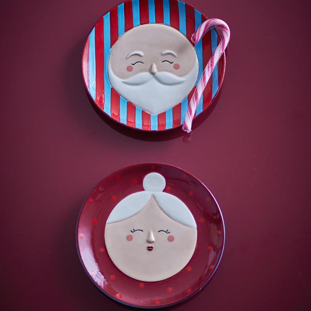 Bloomingville Granny Teller Rot Steingut 2er Set Dessertteller Weihnachtsteller handbemalt