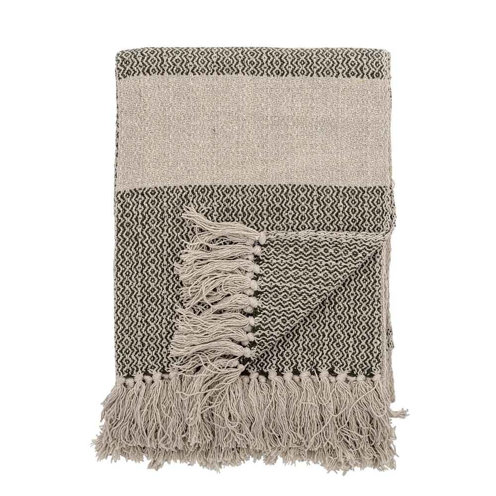 Bloomingville Fidan Decke 160x130cm Grün Baumwolle Fransen Tagesdecke Kuscheldecke Überwurf
