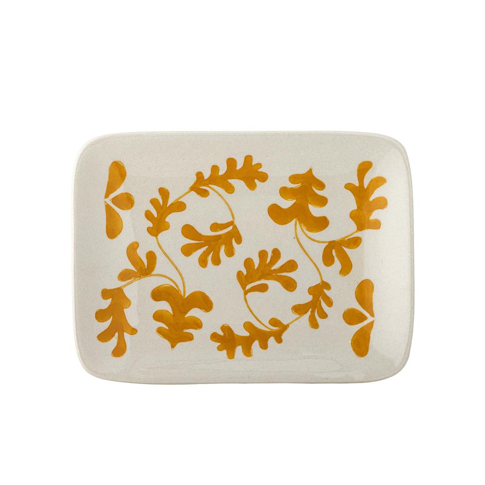 Bloomingville Fauni Teller orange - Steingut Teller mit Blattmotiv handbemalt für Tisch & Küche