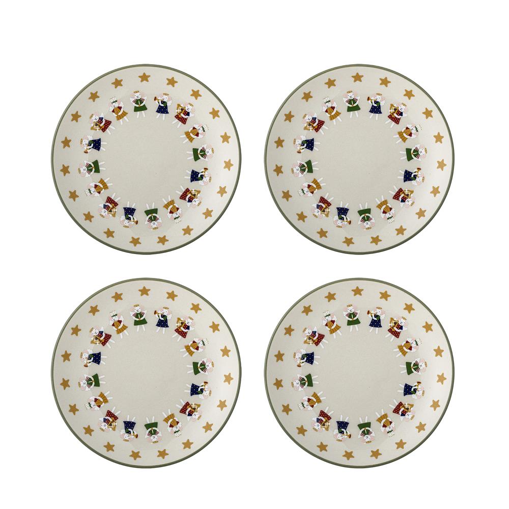 Bloomingville Peo Teller Natur Steingut 4er Set Weihnachtsteller 16 cm