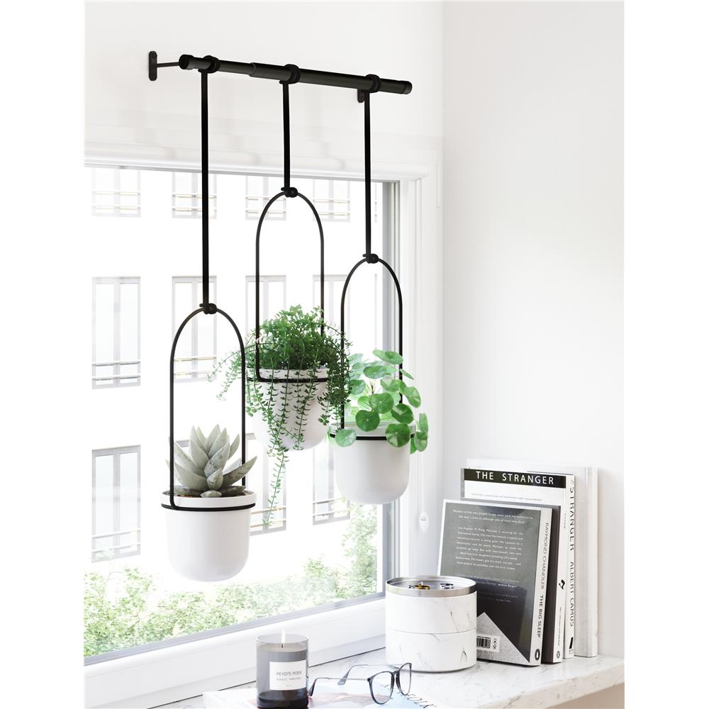 Umbra Triflora Vase Hängeblumentopf Wandvase Blumenampel für Wand und Decke 3er Set Weiß/Schwarz