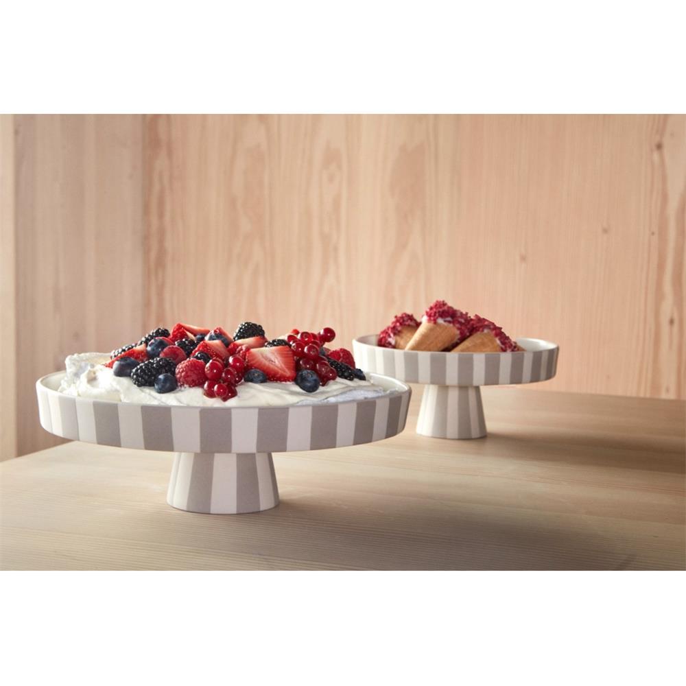 OYOY Toppu Tablett - 27x9 cm, Beige/Grau gestreift - als Tortenständer, Tortenplatte, Obstschale