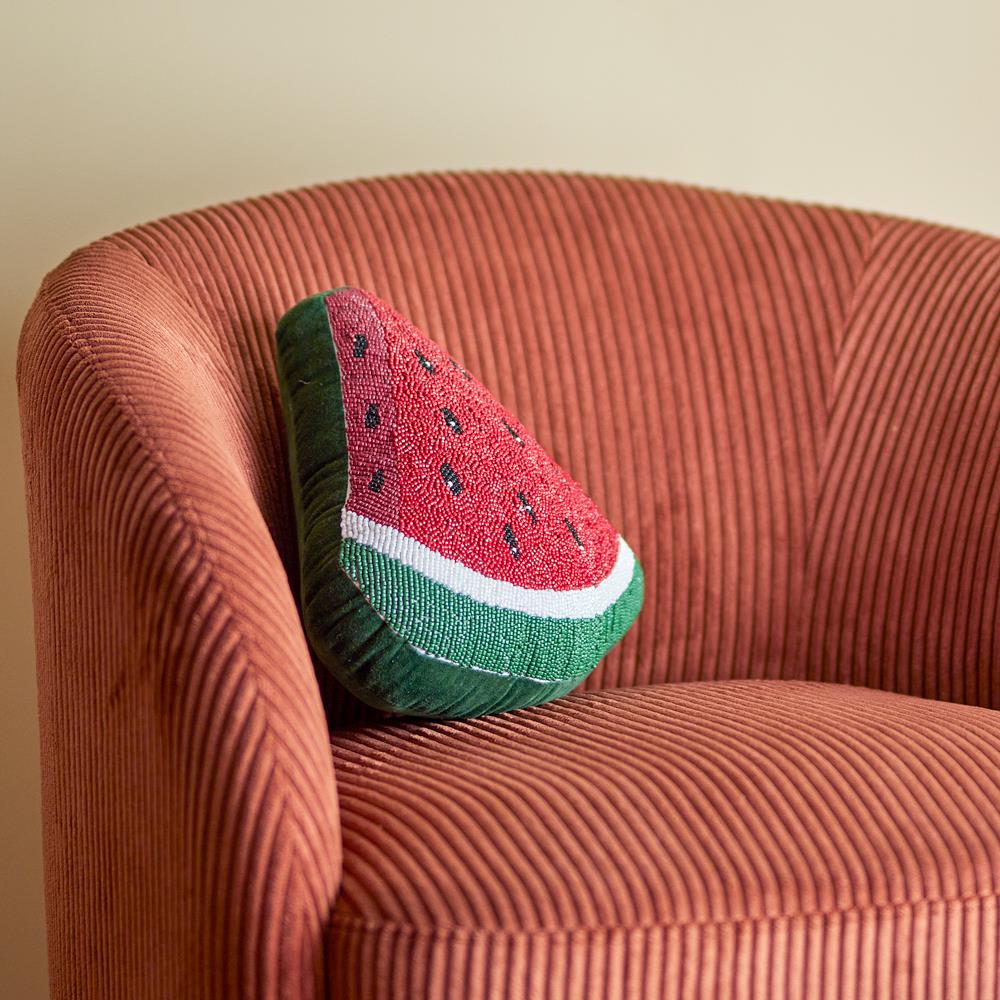 Bloomingville Senga Kissen Rot – Wassermelonen‑Deko-Kissen mit Perlen 30x30 cm