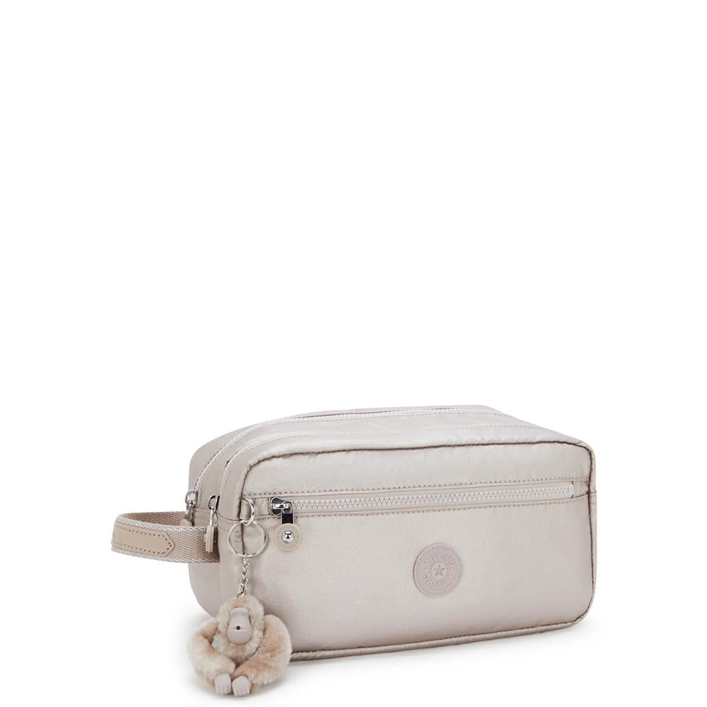 Kipling AGOT, Kulturtasche, Metallic Glow (beige), Kosmetiktasche mit Reißverschluss & Fächern