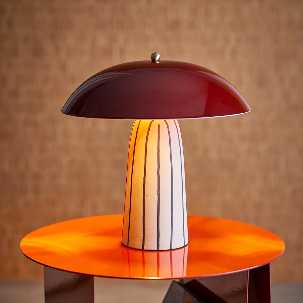 Bloomingville Arvid Tischlampe bunt - Keramik Lampe mit Schirm für Wohnzimmer & Tischbeleuchtung