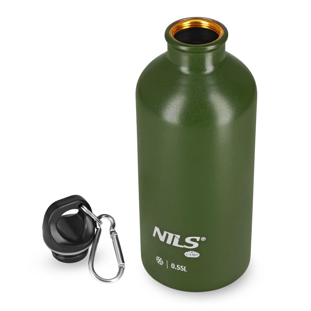 NILS CAMP Trinkflasche Edelstahl 550 ml grün isoliert für Outdoor Camping Reisen