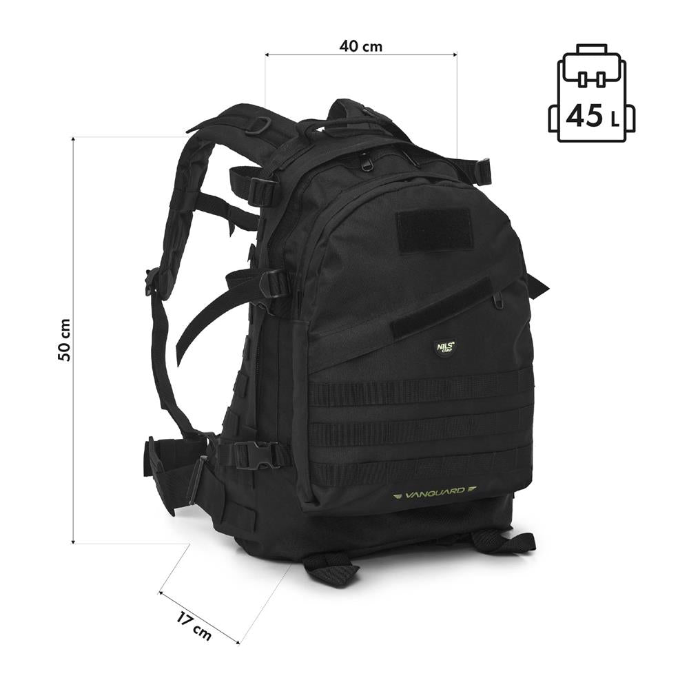 NILS CAMP taktischer Rucksack Vanguard 45L in Schwarz - Outdoor Rucksack für Trekking & Survival