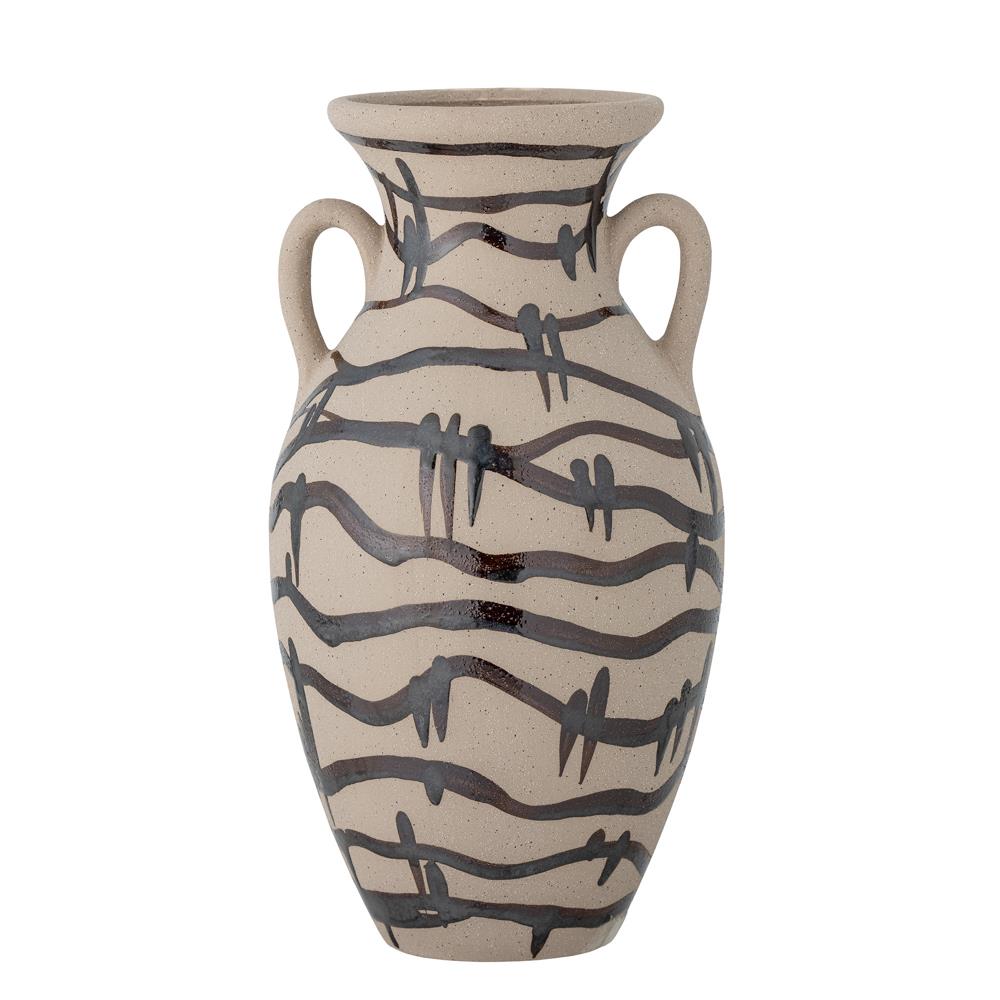 Bloomingville Ohana Vase schwarz D16,5 cm aus Steingut – handbemalte Vase für Wohnzimmer