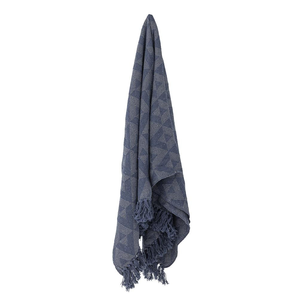 Bloomingville Udine Decke Blau mit recycelter Baumwolle L160xW130 cm – geometrische Decke