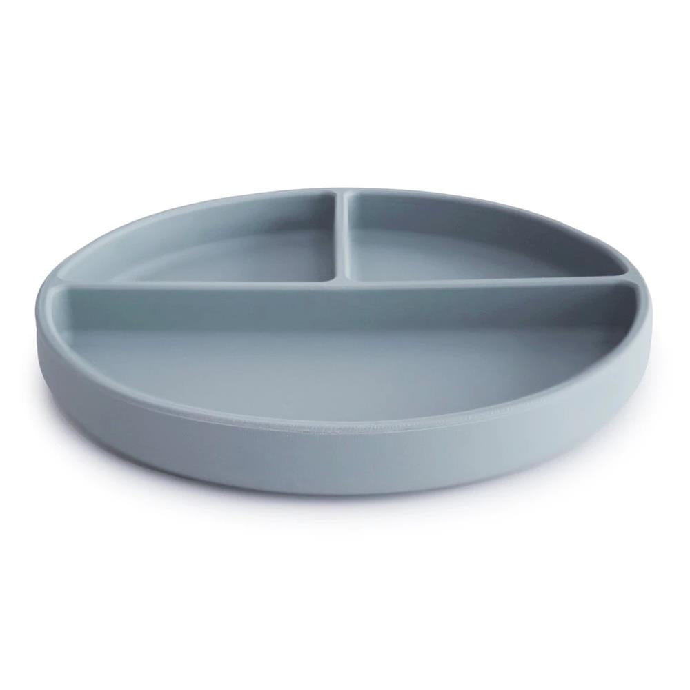 Mushie Silikon-Kinderteller, Powder Blue, Geteilter Teller mit Rutschfestem Saugnapf