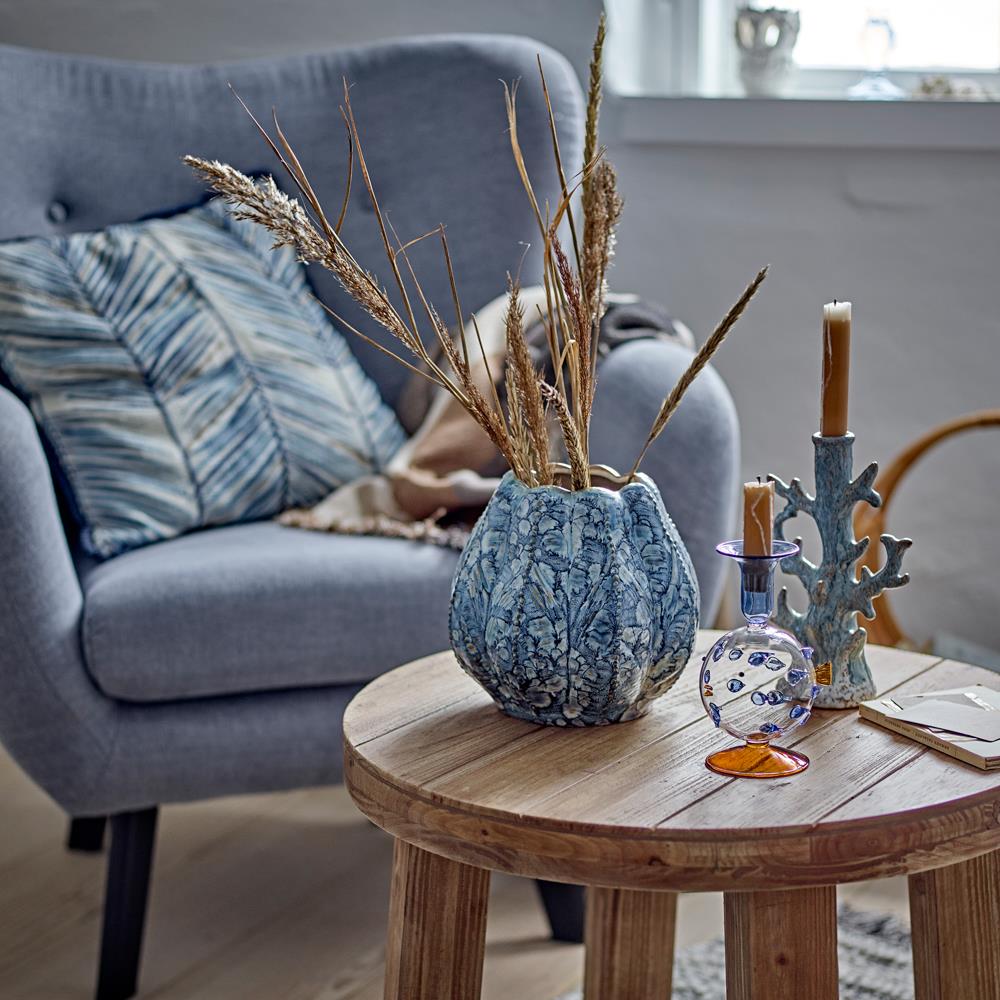 Bloomingville Hetty Vase Blau Steingut Landhausstil 22cm