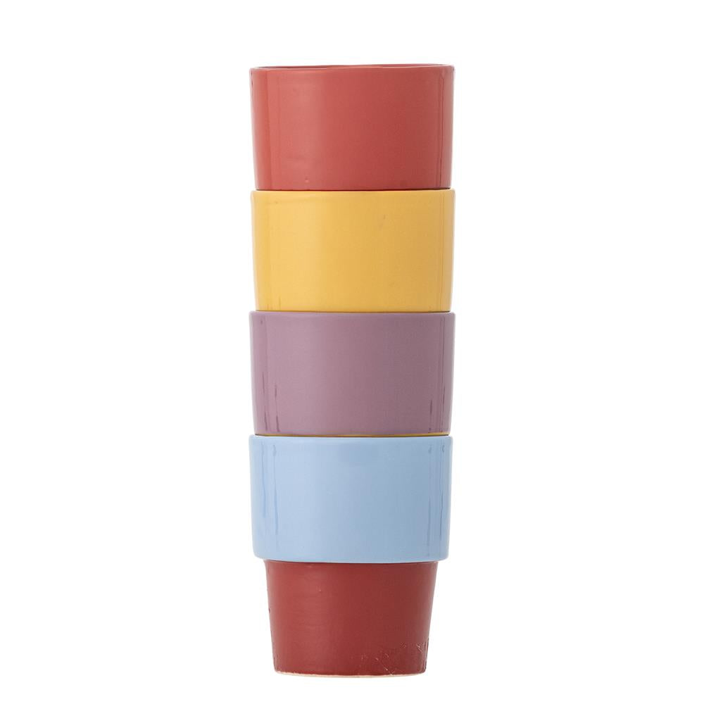Bloomingville Ewan Tasse 4er Set bunt - Steingut Tassen Color Block für Küche & Kaffee