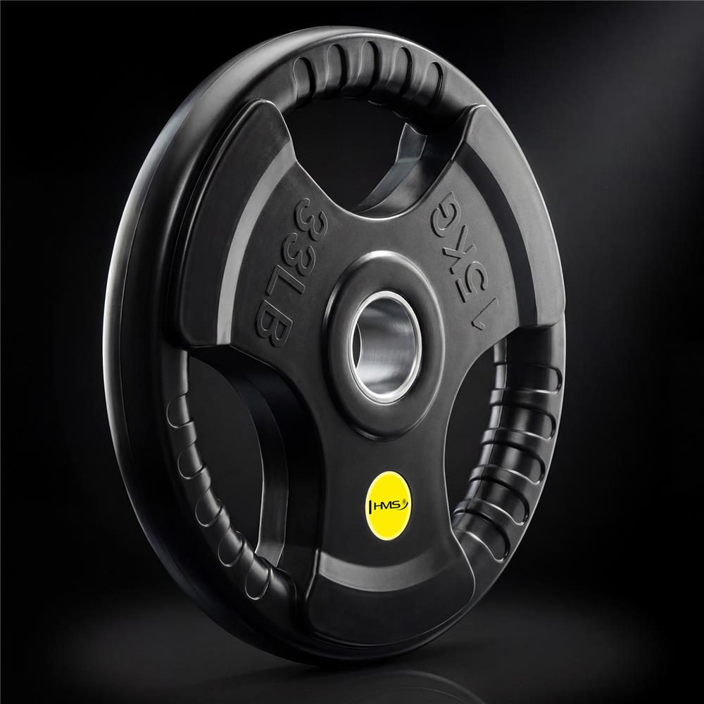 Hantelscheibe 15 kg Gummiert 50 mm mit Tri-Grip-Griffe | HMS TOK15 PRO