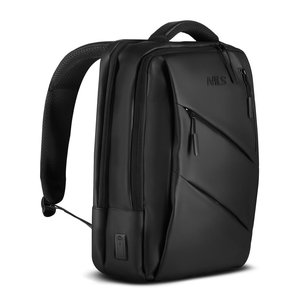 NILS Laptop Rucksack 15L Schwarz - mit USB- und USB-C-Anschlüssen Arbeit Schule Uni Reisen