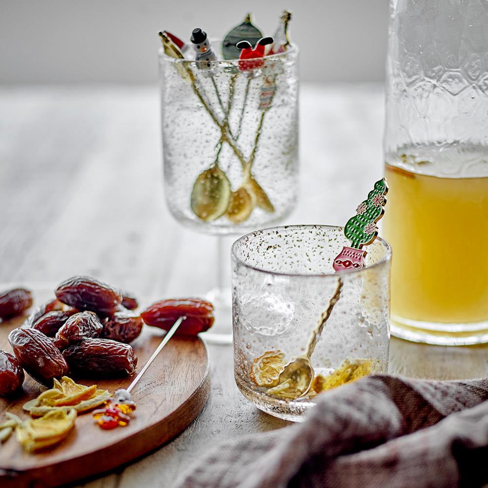 Bloomingville Feliz Cocktailgabeln 4er Set – Handgefertigte Weihnachtsgabeln mit Glasfigur