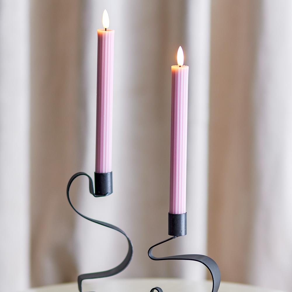 Bloomingville Ponza LED-Kerze 2er Set 24,5 cm rosa - LED Stabkerzen mit 3D Flamme & Timer