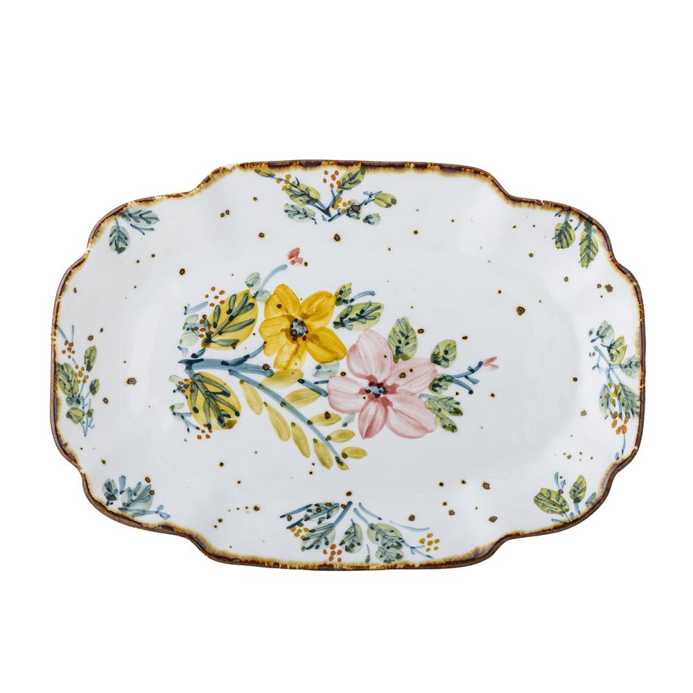 Bloomingville Savina Servierplatte bunt - Steingut Platte mit Blumenmotiv für Tischdeko